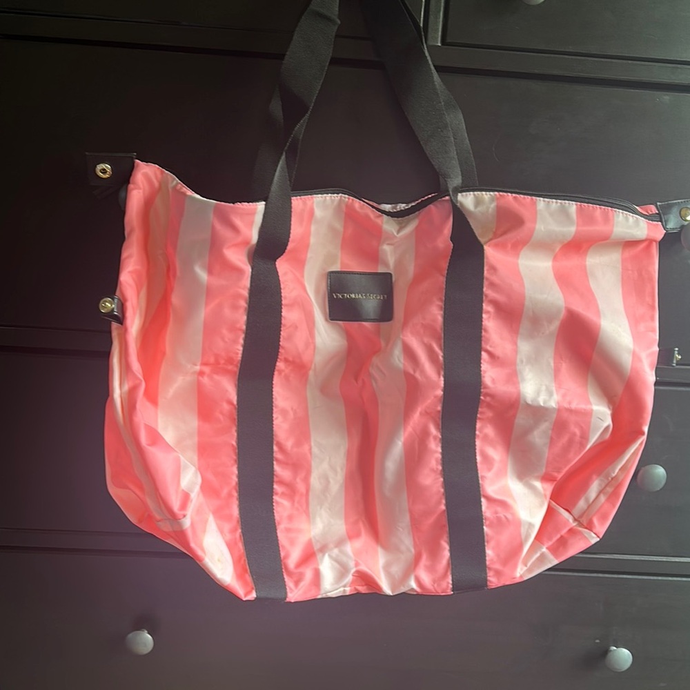 Victoria's Secret Pink and White Striped Tote Bag